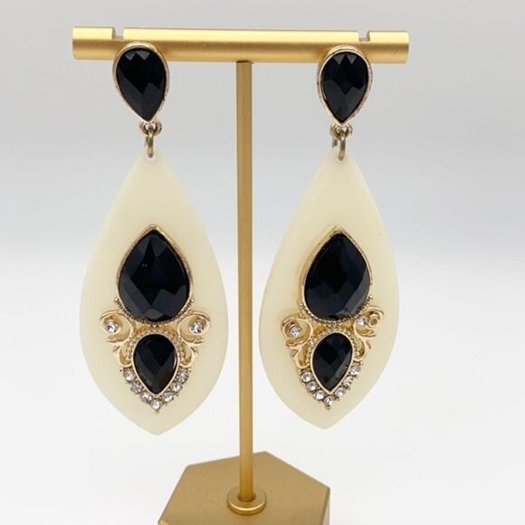 Statement bejeweled drop dangle stud earrings - Picture 1 of 9